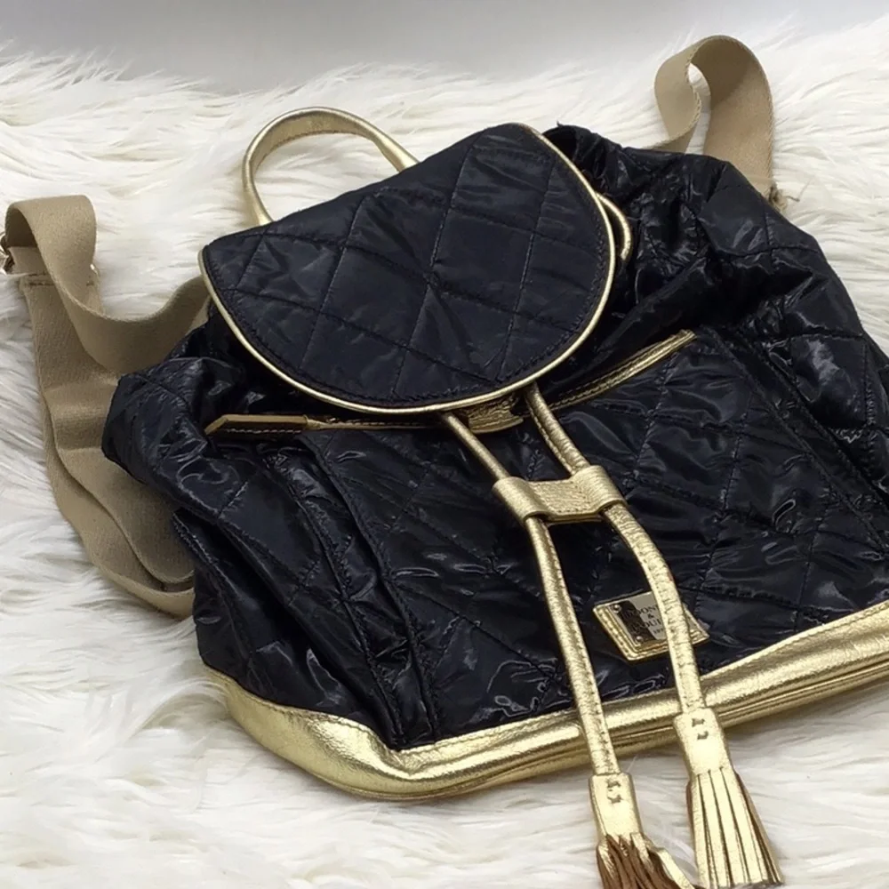 Dooney & Burke Quilted Black Gold Backpack - Picture 16 of 16